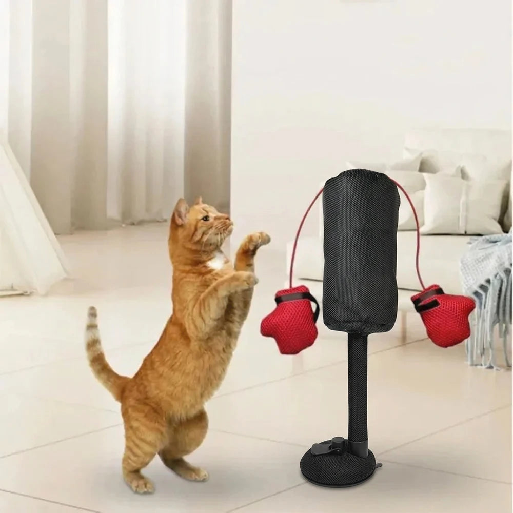 Cartoon Cat Punching Bag Toy with Boxing Gloves Suction Cup Indoor Toy for Kittens and Adult Cats Random Color Shipped Pet